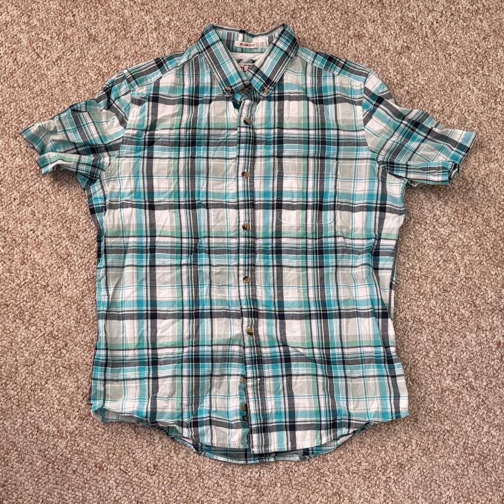 Old Navy Men’s Plaid Casual Button-Down Shirt Blue White